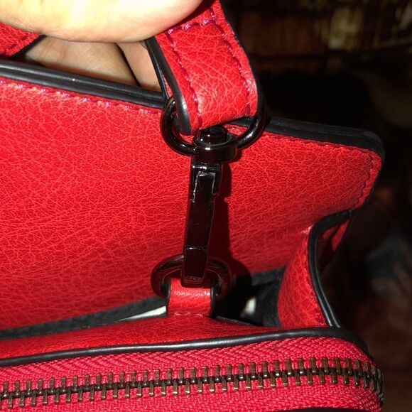 Red Gun Faux Leather Crossbody Convertible Satchel Purse with Handles - Picture 7 of 14